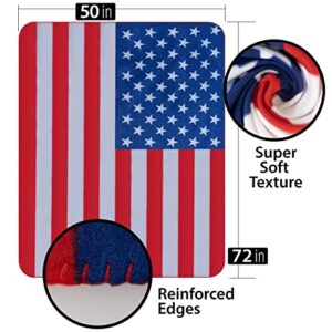 American Flag Throw Blanket - Plush Polyester Fleece United States Blanket, American Flag Home Decor for Veterans - 50"x60"