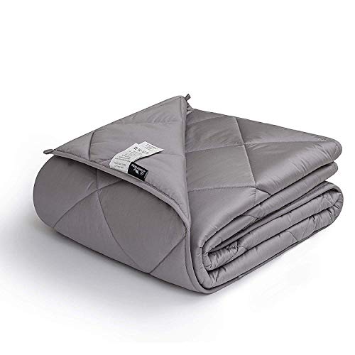 downluxe Weighted Blanket for Adult (15 lbs, 48"x72", Grey) - 400TC Egyptian Cotton Material Heavy Blankets with Premium Glass Beads