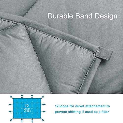 downluxe Weighted Blanket for Adult (15 lbs, 48"x72", Grey) - 400TC Egyptian Cotton Material Heavy Blankets with Premium Glass Beads