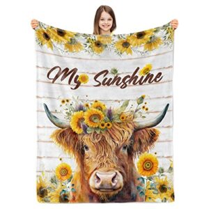paready highland cow sunflower blanket cow print throw blanket soft cozy blanket for bedroom living room decor couch sofa lightweight blanket for kids adults-60 x80