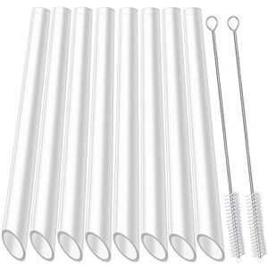 alink reusable clear boba straws, 13 mm x 10.5 in, jumbo hard plastic smoothie straws for bubble tea, popping pearls, pack of 8 with 2 cleaning brush