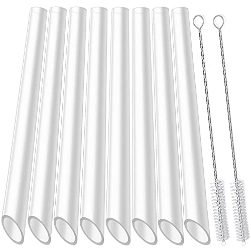 ALINK Reusable Clear Boba Straws, 13 mm x 10.5 in, Jumbo Hard Plastic Smoothie Straws for Bubble Tea, Popping Pearls, Pack of 8 with 2 Cleaning Brush