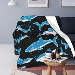 blue shark ultra soft fleece throw blanket size lightweight sofa/couch/living room/bed decor plush bed blankets for adults and kids gifts 50"x40"