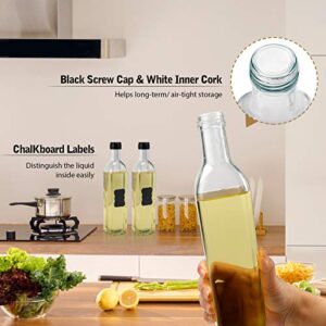 BAKHUK 4 Pack 17oz Glass Olive Oil Dispenser Bottles 500ml Clear Vinegar Cruet with Pourers and Funnel for Kitchen