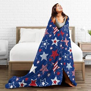 Ultra-Soft Micro Fuzzy Throw Blanket Patriotic American Stars Fluffy Cozy Warm Blankets Soft Blankets Decorative for Couch Bed Sofa Bedroom for Four Seasons 50"x40"