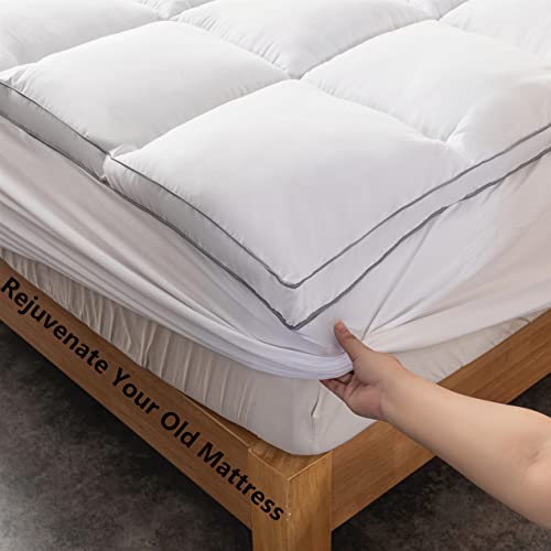 Mattress Topper Queen Size - Extra Thick Mattress Pad Cover - Pillow Top Deep Pocket with Breathable 7D Spiral Fiber Filling Cooling Mattress Cover