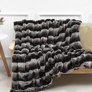 inchgrass luxury soft faux mink fur throw blanket shaggy plush elegant weighted handmade thick blanket for sofa chair couch living bedding (60"x70", grey chinchilla)