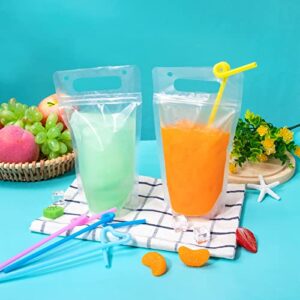 100 Pcs Drink Pouches for Adults, Reusable Drink Pouches with Straws Funnel, Hand-held Juice Pouches for Adults Smoothie Pouches for Birthday, Cool Summer Party