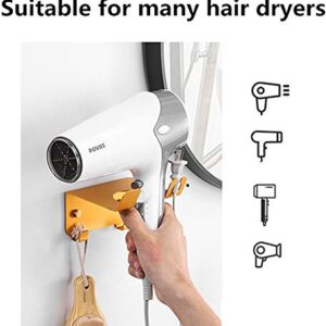 Yzger Hair Dryer Holder Hair Blow Dryer Rack Wall Mount Include Power Plug Hook Wall Punching Mounted Punching or Self-Adhesive Two Ways to Use and Fit for Most Hair Dryers (Silver)