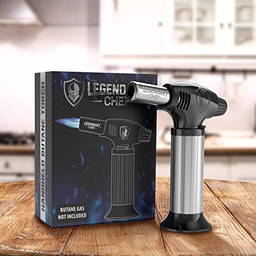 Culinary Cooking Torch - Kitchen Food Torch for Creme Brulee, Baking, Desserts and Searing- Butane Torch Lighter, Blow Torch for Cooking with Lock and Adjustable Flame (Butane Gas Not Included) Black