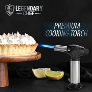 Culinary Cooking Torch - Kitchen Food Torch for Creme Brulee, Baking, Desserts and Searing- Butane Torch Lighter, Blow Torch for Cooking with Lock and Adjustable Flame (Butane Gas Not Included) Black