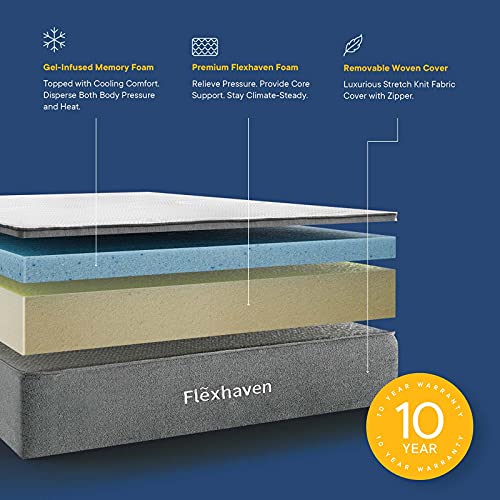 Modway Flexhaven 10" Gel Cooling Ventilated CertiPUR-US Certified Memory Foam Queen Mattress