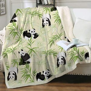 sleepwish cute panda sherpa blanket pandas and green bamboo soft yellow fleece throw blanket panda bear reversible blanket throw(50"x60")