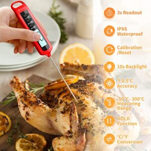 DOQAUS Meat Thermometer Digital, IPX6 Waterproof Instant Read Thermometer for Cooking Kitchen Food Candy with Super Long Probe for Grill BBQ Steak Smoker Oil Milk Yogurt Temperature