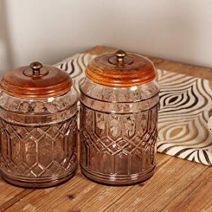 Deco 79 Glass Decorative Jars with Wood Lids, Set of 3 8", 9", 11"H, Clear