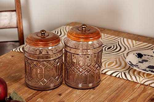 Deco 79 Glass Decorative Jars with Wood Lids, Set of 3 8", 9", 11"H, Clear