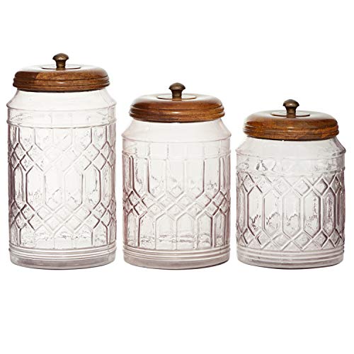 Deco 79 Glass Decorative Jars with Wood Lids, Set of 3 8", 9", 11"H, Clear