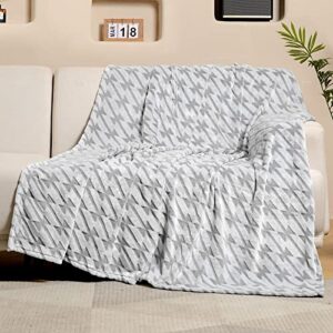 fy fiber house throw blanket flannel fleece lightweight cozy plush microfiber - 3d houndstooth print throw for sofa couch bed, 50"x60", grey