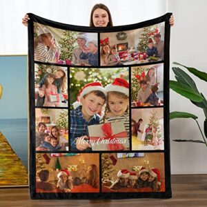 turmtf custom blanket for family mom dad daughter son, personalized custom blanket with photos for family, birthday wedding christmas couples wife husband boyfriend grilfriend gifts(9 photo)