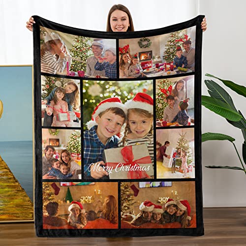 TURMTF Custom Blanket for Family Mom Dad Daughter Son, Personalized Custom Blanket with Photos for Family, Birthday Wedding Christmas Couples Wife Husband Boyfriend Grilfriend Gifts(9 Photo)