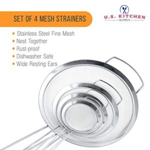 U.S. Kitchen Supply - Set of 4 Premium Quality Fine Mesh Stainless Steel Strainers with Wide Resting Ear Design - 3", 4", 5.5" and 8" Sizes - Sift, Strain, Drain and Rinse Vegetables, Pastas & Tea