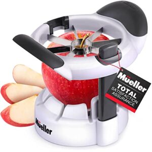 mueller speedslice apple and pear slicer corer, heavy duty, attached safety cover protects fingers while in-use and blades while in storage