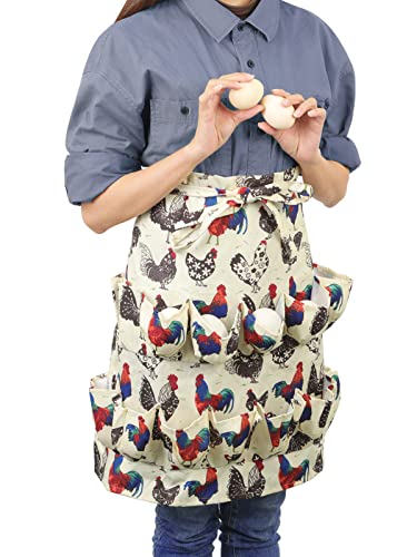 Foxyoo Egg Apron for Fresh Eggs,Egg Collecting Apron with Deep Pockets,Chicken Egg Apron for Women,Egg Baskets Holder Apron-Half Body Style