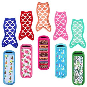 10 pieces popsicle holders,ice pop sleeves for yogurt tubes juice bars,reusable washable ice popsicle holders for kids