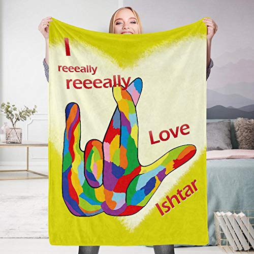 VEELU American Sign Language Blanket with Custom Name ASL I Really Love You Personalized Letter Blanket Living Room/Bedroom Warm Throw Blanket for Family Husband Wife Baby 59x79inch