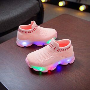 Lykmera Children Baby Luminous Shoes Sport Running Shoes Boys Socks Shoes Casual Led Run Mesh Letter Printed Shoes (Pink, 15-18 Months)