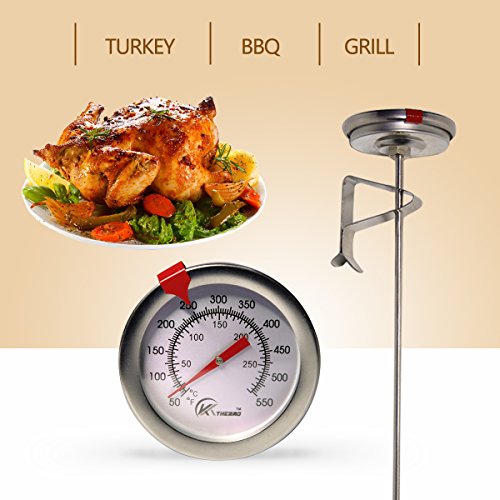 KT THERMO Deep Fry Thermometer With Instant Read,Dial Thermometer,6" Stainless Steel Stem Meat Cooking Thermometer,Best for Turkey,BBQ,Grill