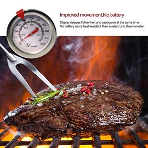 KT THERMO Deep Fry Thermometer With Instant Read,Dial Thermometer,6" Stainless Steel Stem Meat Cooking Thermometer,Best for Turkey,BBQ,Grill