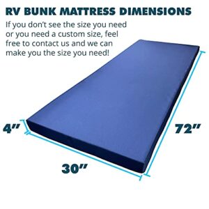 Foamma 4” x 30” x 72” Water Resistant Memory Foam RV Bunk Mattress, Firm High Density Foam Base, Comfortable and Durable Polyester Cover, Truck, Camper, Travel Trailer, Made in USA!