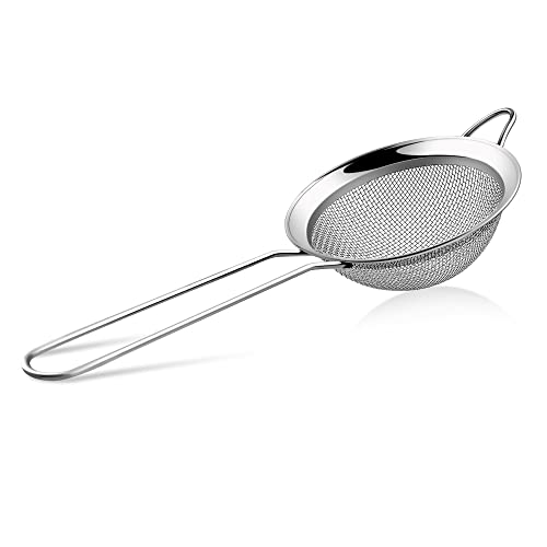 TIONTURE Fine Mesh Strainer Stainless Steel Mesh Strainers with Long Handle Cocktail Sifter Tea Sieve for Kitchen Food Flour Baking Pastas Juice Strainer 3 inch