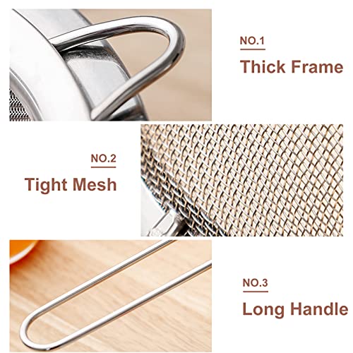 TIONTURE Fine Mesh Strainer Stainless Steel Mesh Strainers with Long Handle Cocktail Sifter Tea Sieve for Kitchen Food Flour Baking Pastas Juice Strainer 3 inch