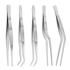 5pc cooking tweezers precision kitchen plating tweezer stainless steel curved tongs for baking decorating beauty