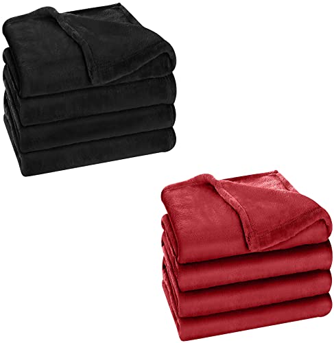 Utopia Bedding Fleece Blankets Bundle Pack of Black and Burgundy Queen Size Bed Blankets