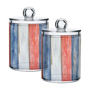qtip holder dispenser patriotic wooden boards plastic apothecary jar containers for vanity makeup organizer storage bathroom organizer