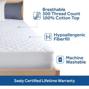 Sealy Luxury Cotton Top Fitted Mattress Pad, Queen White