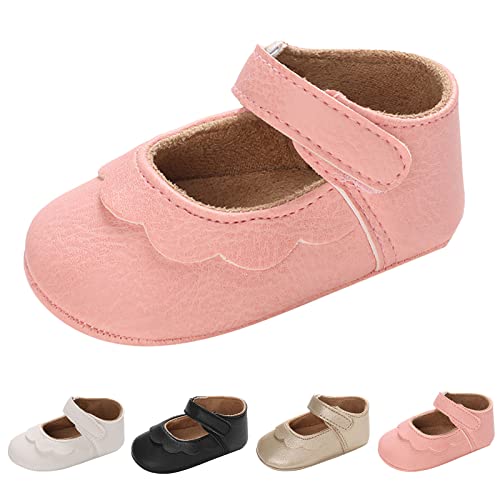 Lykmera Spring Autumn Children Baby Toddler Shoes Girls Round Toe Lightweight Comfortable Solid Hook Loop Walking Shoes (Gold, 12-18 Months)