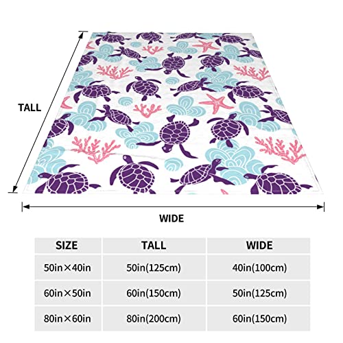 Sea Turtle Blanket Cozy Soft Throw Blanket for Couch Sofa Bedding Living Room, Warm Plush Flannel Blankets for Boys Girls Men Women 50"x40"