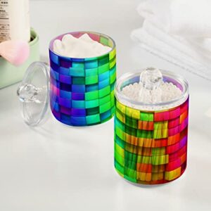 ALAZA Colorful Boxes Rainbow 2 Pack Qtip Holder Dispenser 14 Oz Clear Plastic Apothecary Jar Containers Jars Bathroom for Cotton Swab, Ball, Pads, Floss, Vanity Makeup Organizer