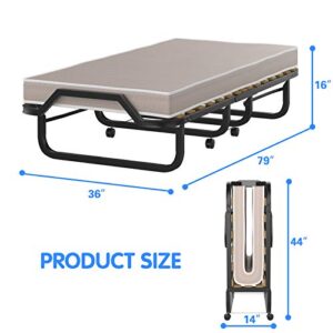 Giantex Folding Bed with Mattress for Adults, Rollaway Beds w/Luxurious Memory Foam Mattress, Weight Capacity 240LBS, Portable Guest Bed on Wheels for Home & Office