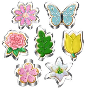 flower and leaf cookie cutter set-7 piece-daisy, lily, rose, tulip, oak leaf and butterfly fondant biscui cutters