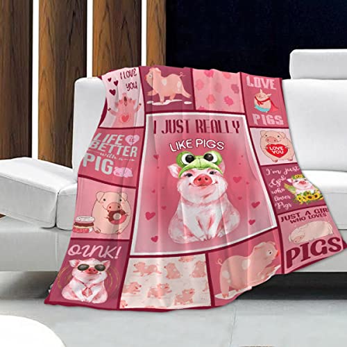 Lokesvararaja Cute Pink Cartoon Pig Plush Throw Blanket Red Mushrooms Natural Wild Fungus Fleece Throw Blanket Botanical Fuzzy Blanket for Couch Bed Sofa Pets (40"X30")