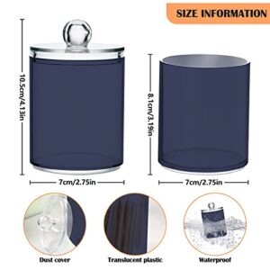 DOMIKING Navy Blue 2 Pack Cotton Swab Holder Dispenser Plastic Jar Bathroom Storage Canister Acrylic Containers for Cotton Ball Floss Picks Hair Clips