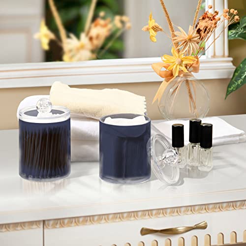 DOMIKING Navy Blue 2 Pack Cotton Swab Holder Dispenser Plastic Jar Bathroom Storage Canister Acrylic Containers for Cotton Ball Floss Picks Hair Clips