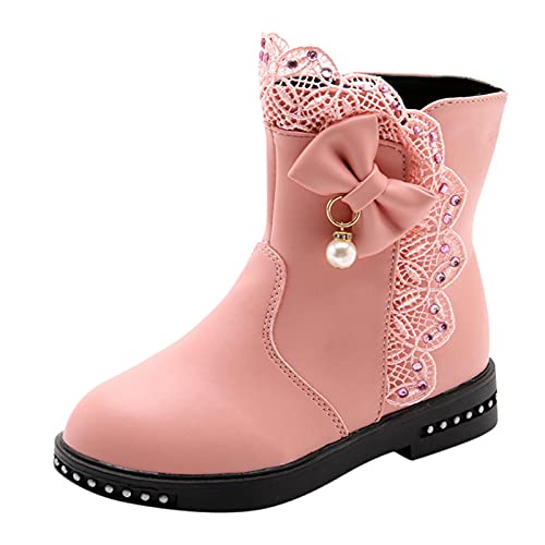 Lykmera Shoes Kids Knot Toddler Infant Princess Boots Fashion Leather Shoes Toddler Girls Winter Boots Shoes Ankle Boots (Pink, 4-4.5 Years Little Kids)