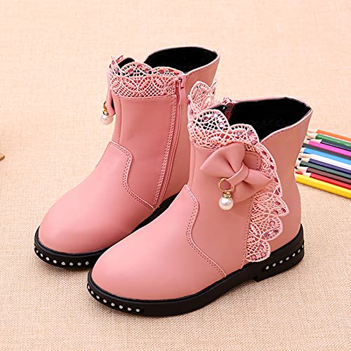 Lykmera Shoes Kids Knot Toddler Infant Princess Boots Fashion Leather Shoes Toddler Girls Winter Boots Shoes Ankle Boots (Pink, 4-4.5 Years Little Kids)