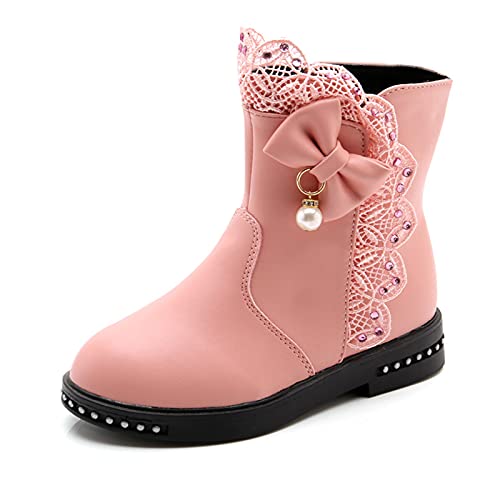 Lykmera Shoes Kids Knot Toddler Infant Princess Boots Fashion Leather Shoes Toddler Girls Winter Boots Shoes Ankle Boots (Pink, 4-4.5 Years Little Kids)